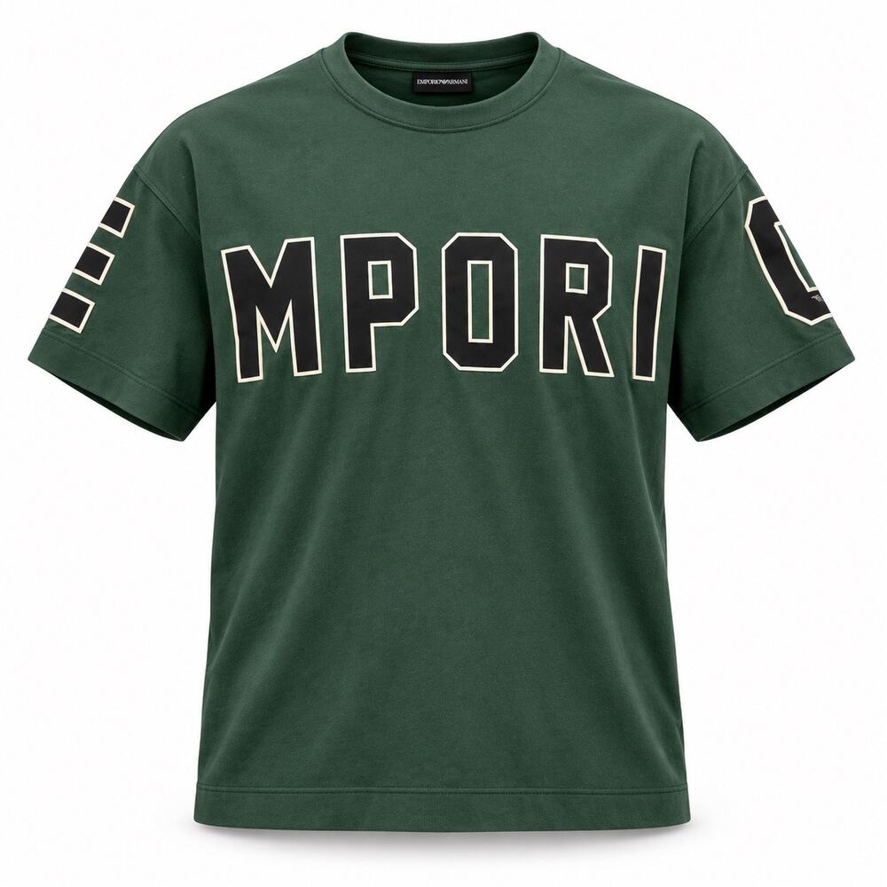 Emporio Armani Green Logo Graphic Tee Men’s M Boxy Varsity Streetwear